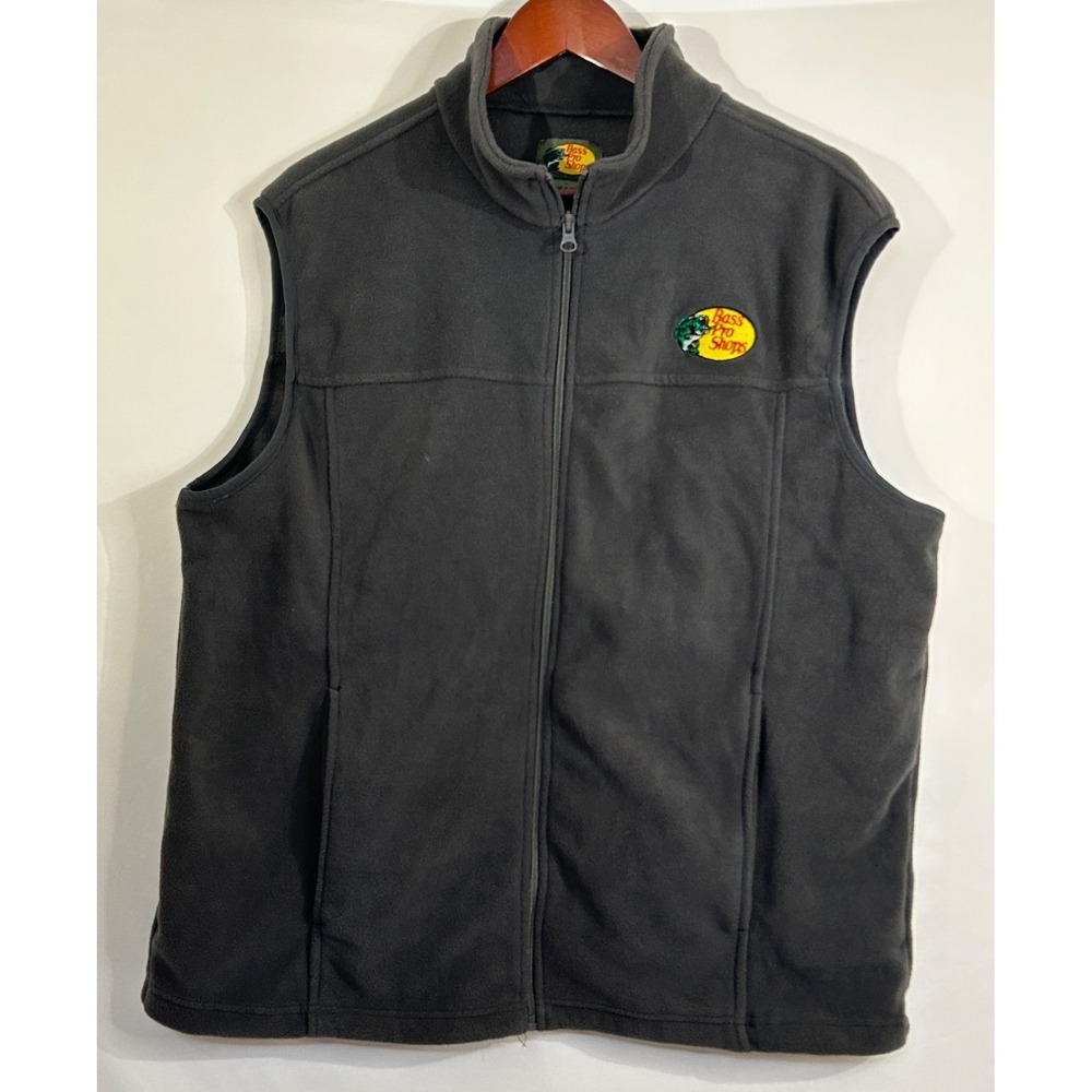 Bass Pro Shops Full Zip Fleece‎ Vest Men's Size L Gray Embroidered Outdoor Gorp
